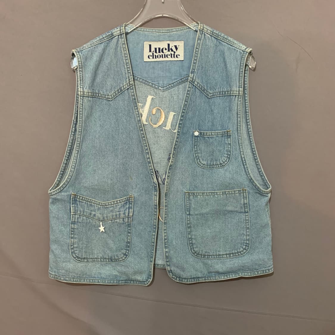 럭키슈에뜨 자수 오픈 데님 베스트 청조끼 상품이미지1