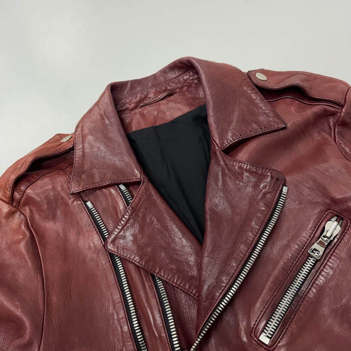 바이커 리얼레더 양가죽 사선 라이더 릭오웬스맛 가죽자켓 상품이미지5