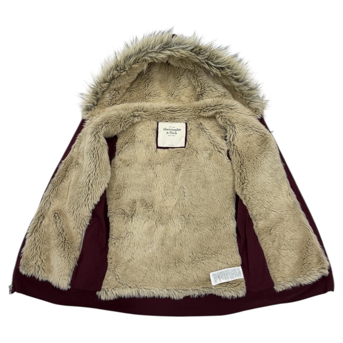 아베크롬비 빈티지 희귀 버건디 마룬 울프죠 퍼 Y2K 갸루 후드집업 L 상품이미지3