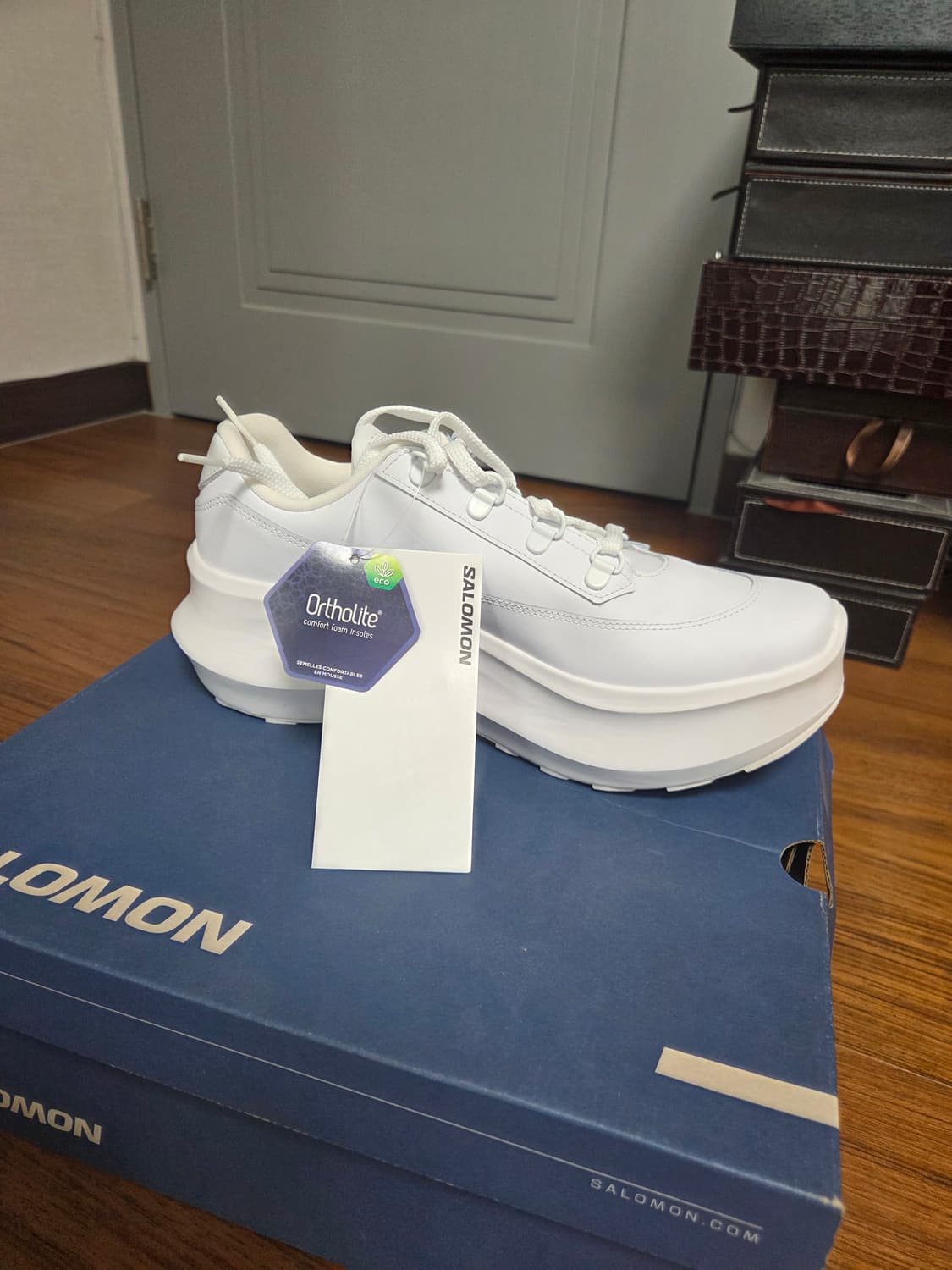 살로몬 꼼데가르송 옴므 레더 플랫폼 화이트 스니커즈 상품이미지3