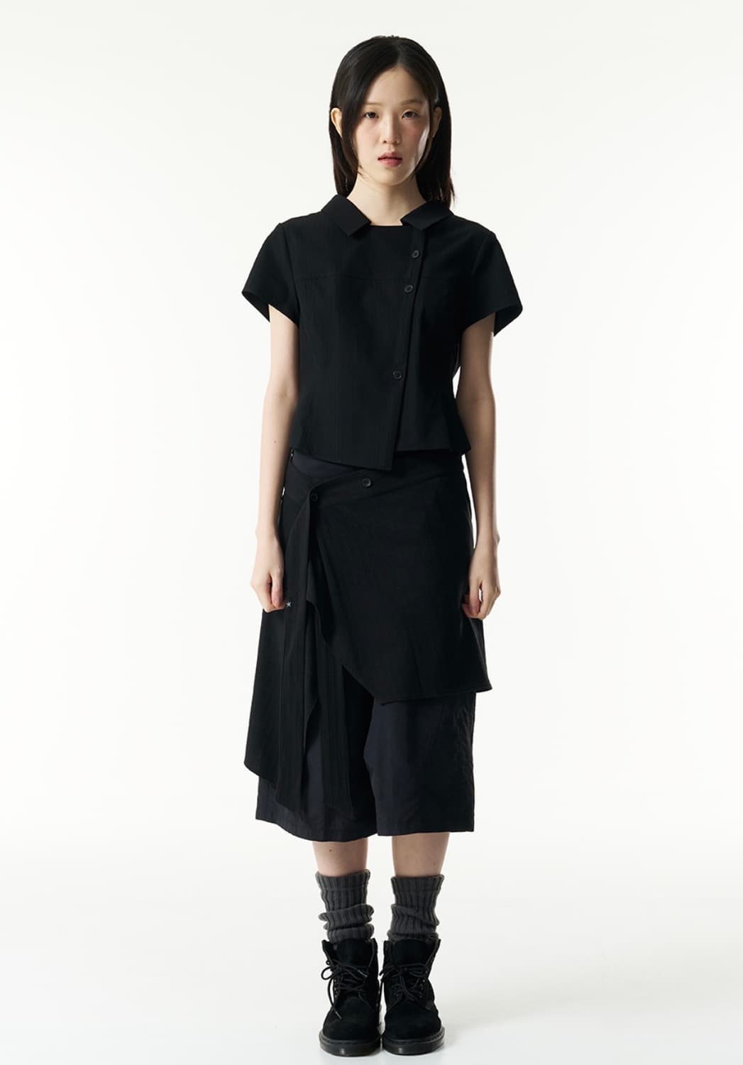 TCM 3-button stripe half shirt (black) 상품이미지2