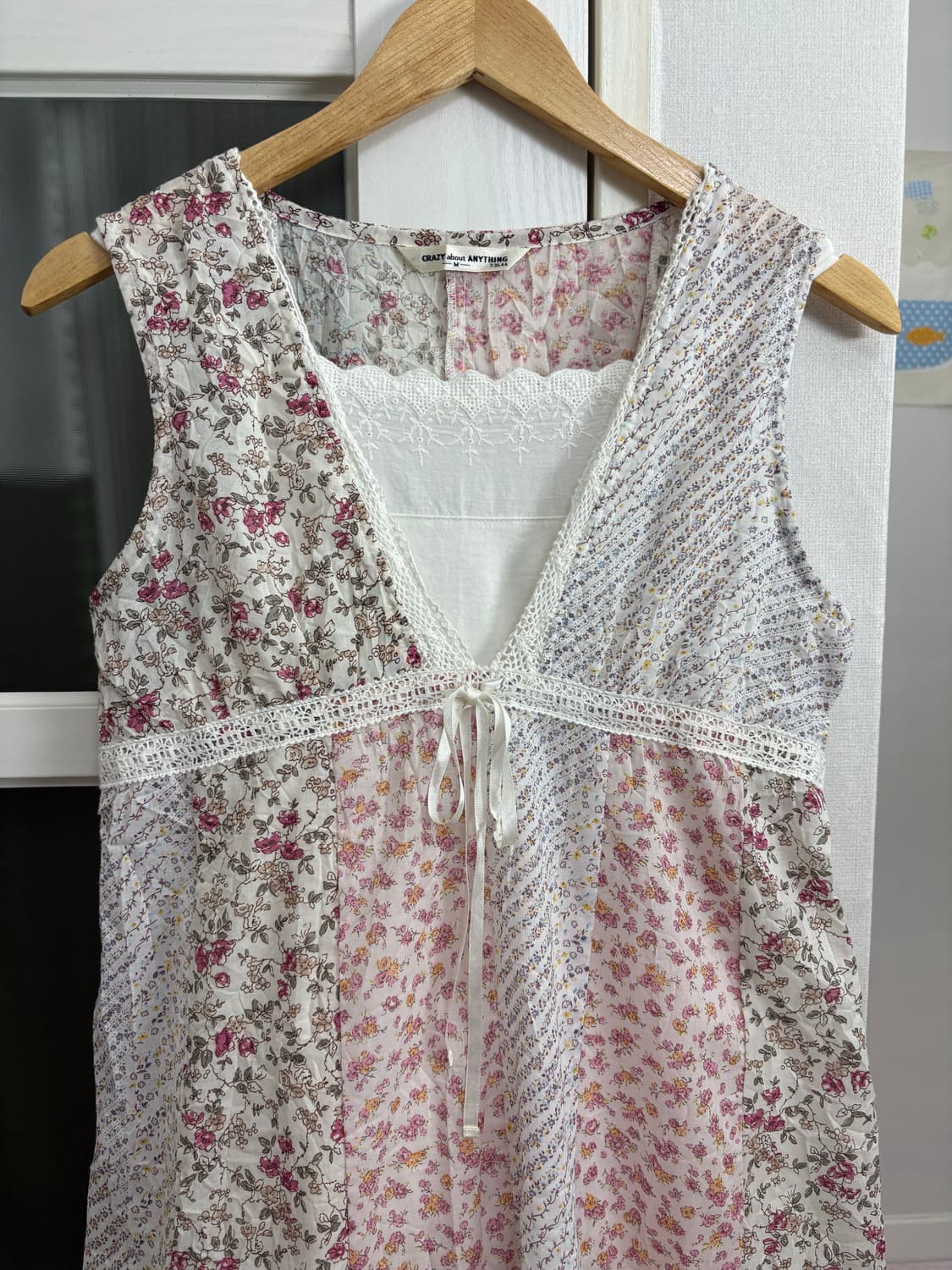 핑크 플라워 패치 슬리브리스 상품이미지2