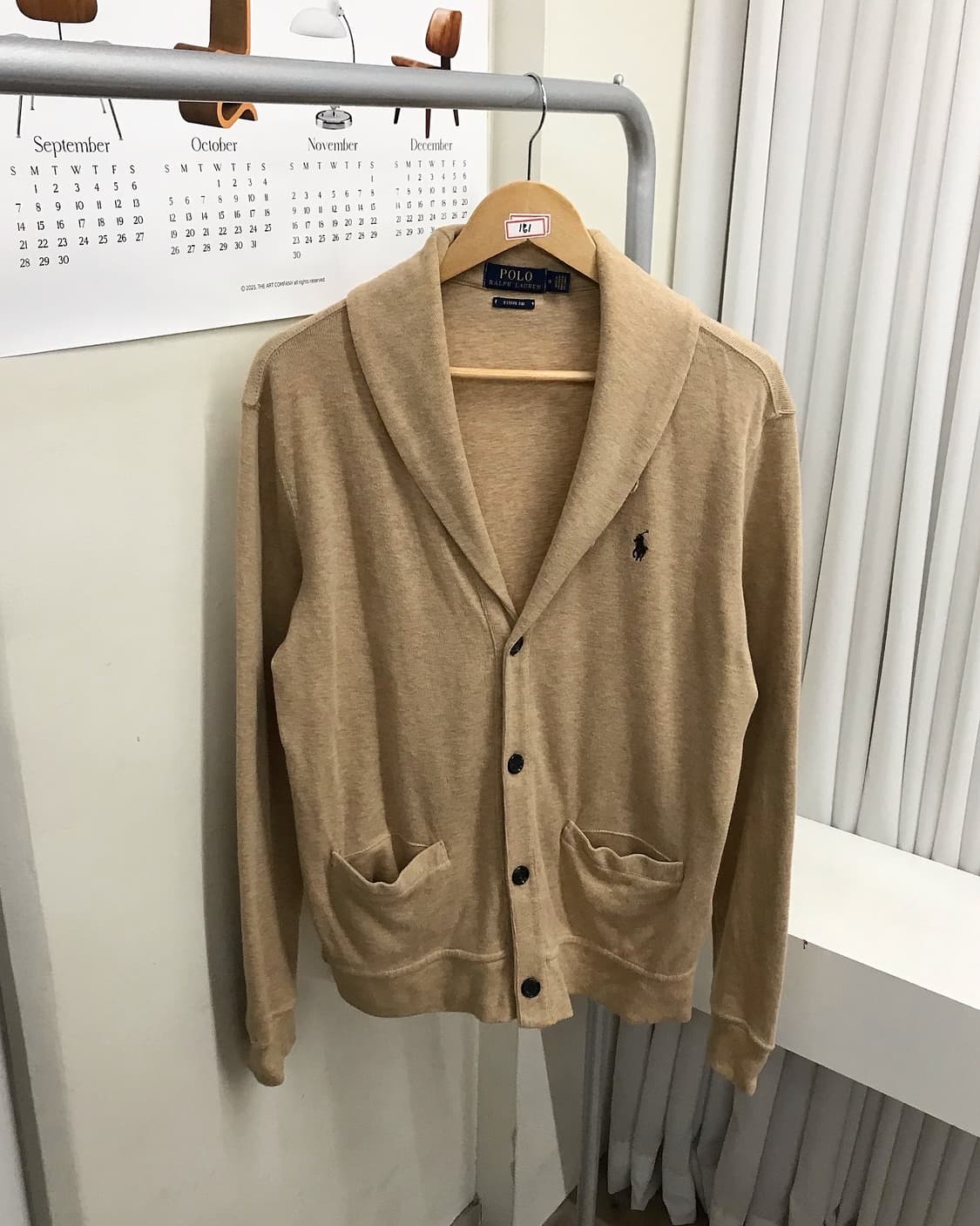 폴로 숄카라 베이지 가디건 상품이미지1