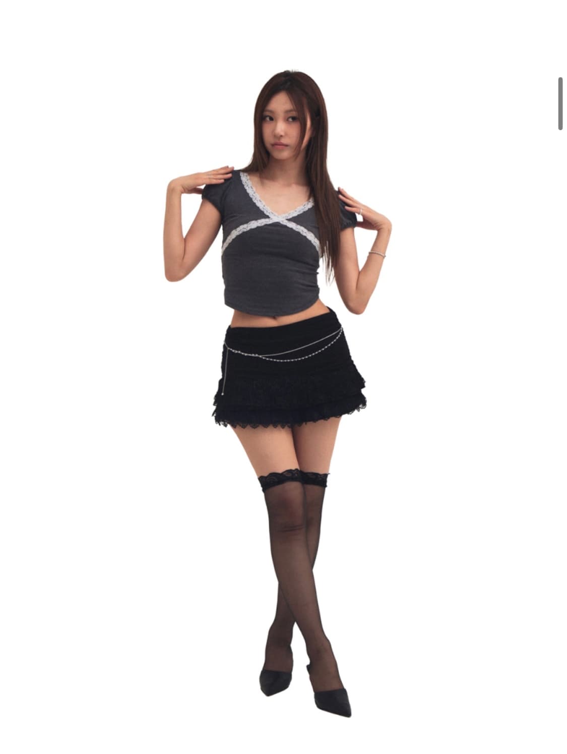 (새상품) 포어링 Back ribbon puff tee charcoal 상품이미지1