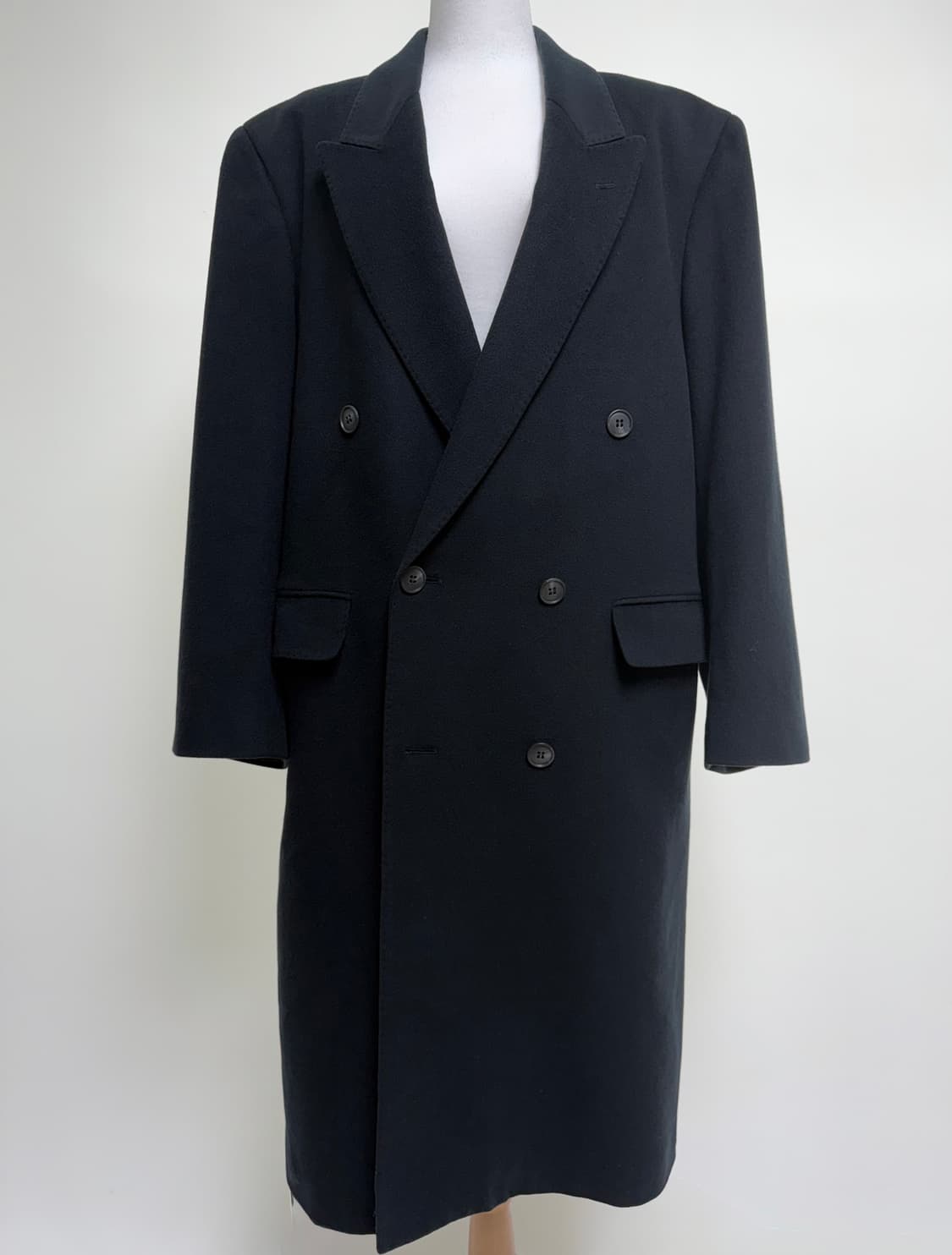 [캐시미어 100%] 빅사이즈 남성 블랙 더블 버튼 롱코트 105-110 상품이미지1