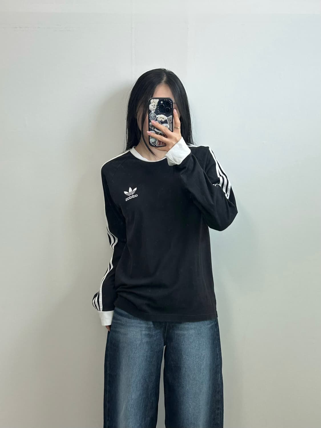 아디다스 자수로고 사이드라인 블랙 롱슬리브 긴팔 티셔츠 상품이미지1