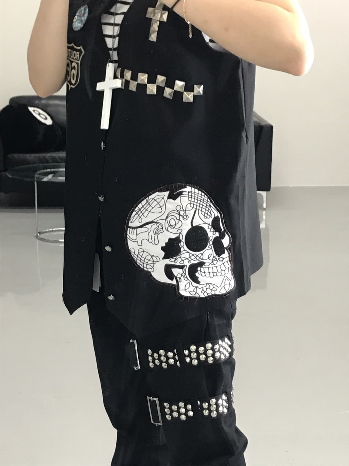 EUPHUISTIC Y2k Skull Patch Vests 상품이미지2