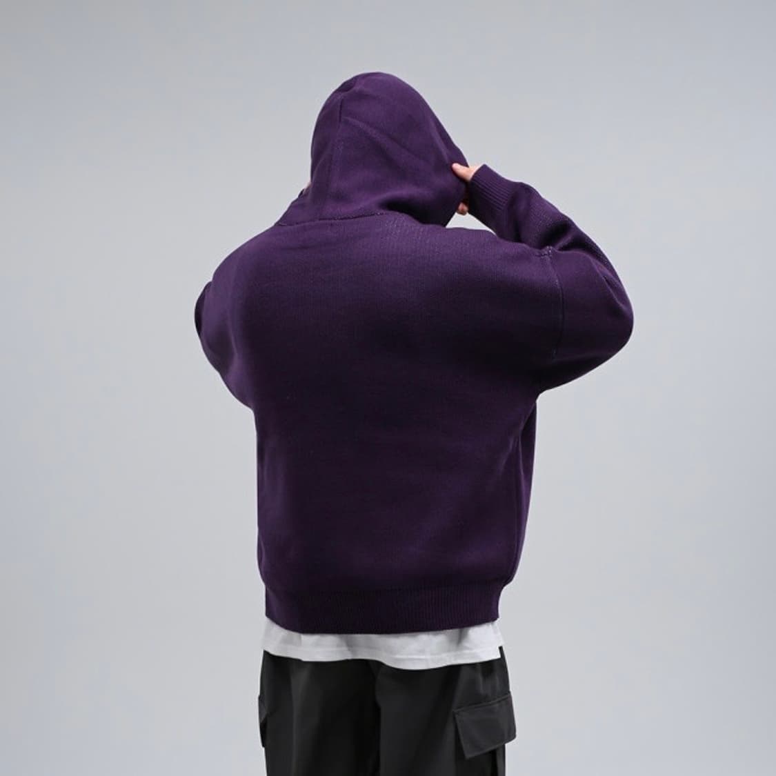 오버핏 프린팅 포인트 니트 후드티 상품이미지9