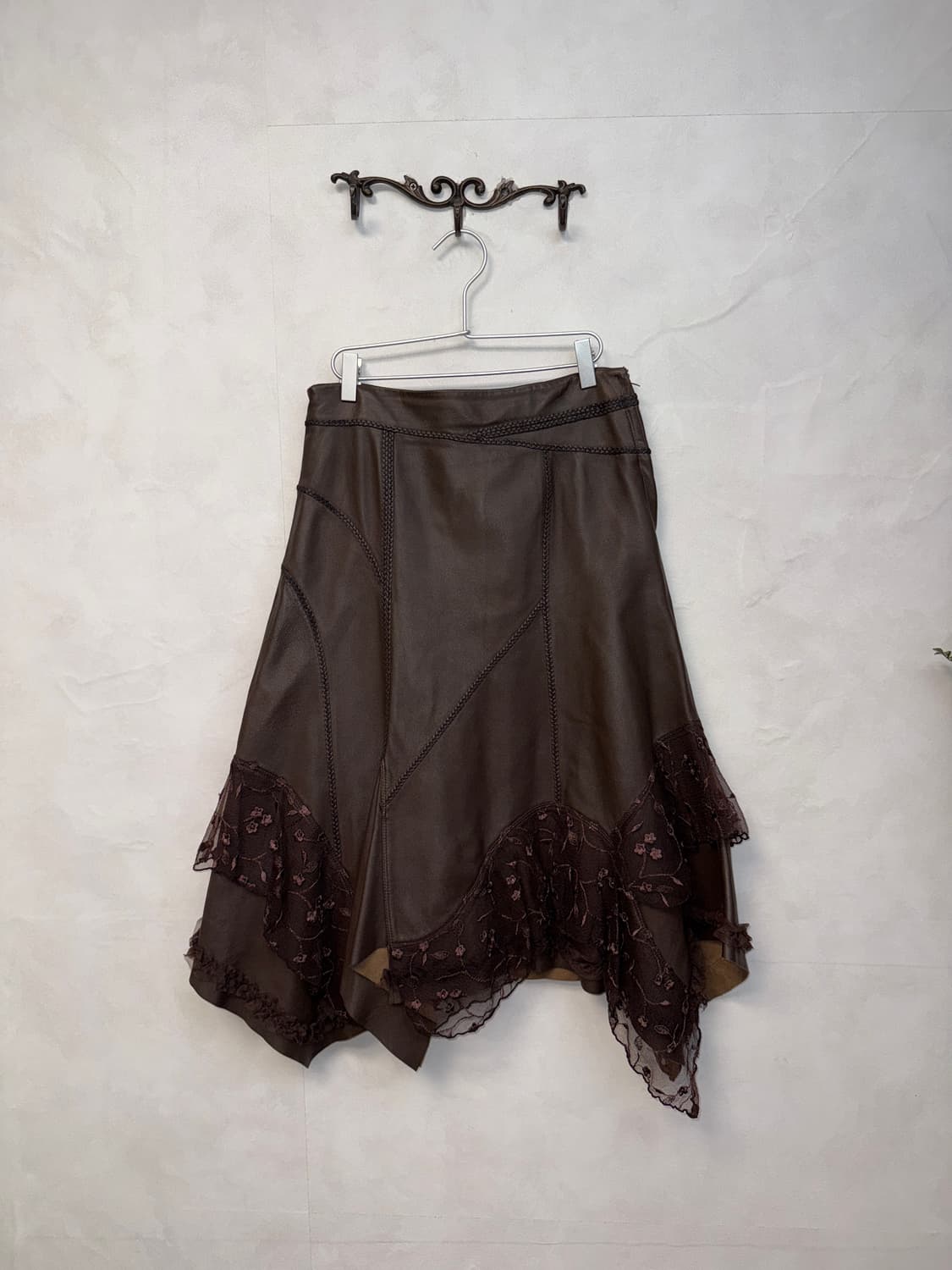 Dark brown lamb skin lace unbalance sk 상품이미지3
