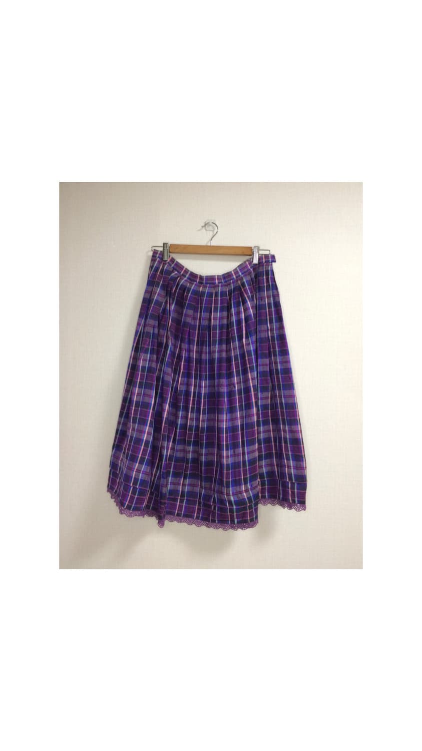 빈티지 퍼플 체크 레이스 미디 스커트 상품이미지1