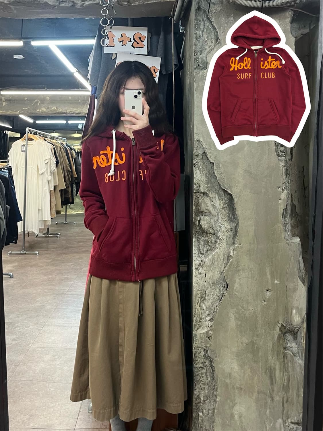 홀리스터 기모 후드집업 버건디 M #csz4172 상품이미지1