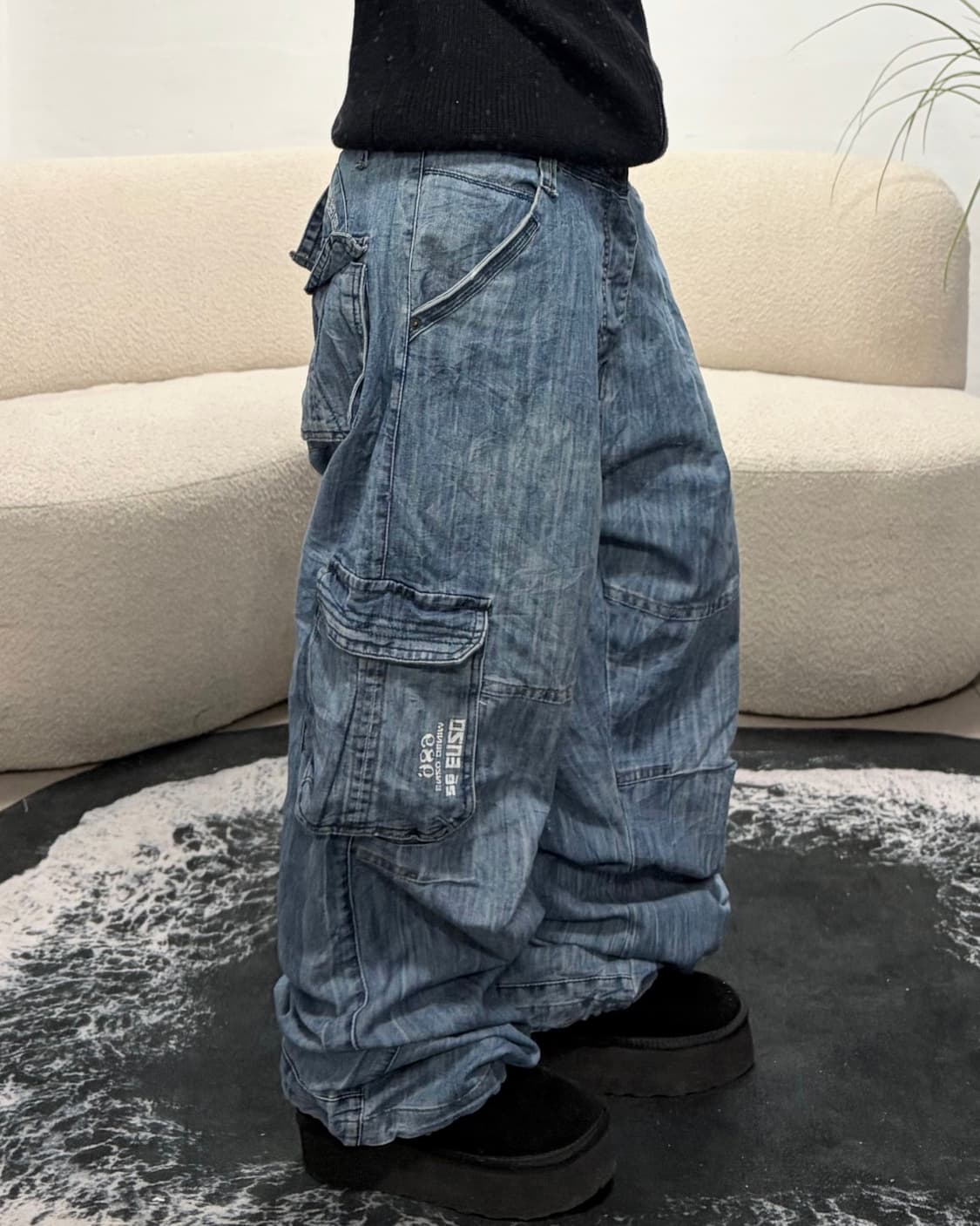90s vintage 와이드 자수 포켓 데님 팬츠 상품이미지2