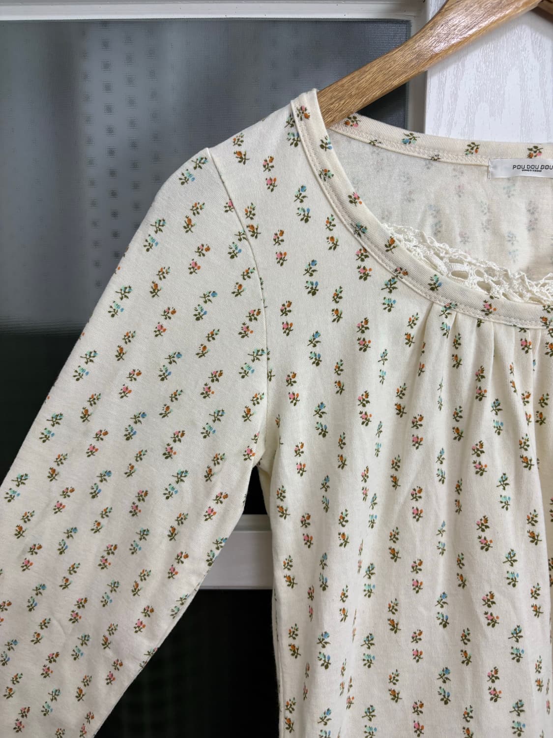 크림 잔꽃 크로쉐 긴소매 티셔츠 상품이미지3