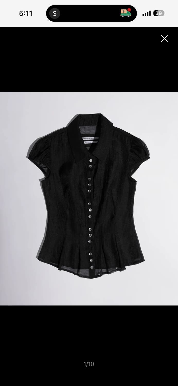 스컬프터 Sheer Pleated Hem Blouse Black 새상품 상품이미지2