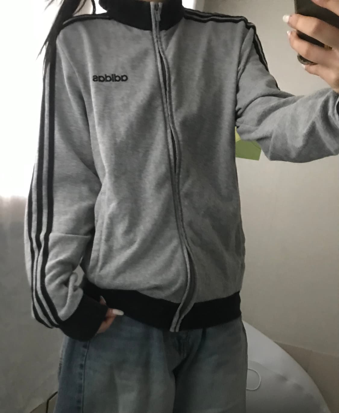 아디다스 그레이 블랙 삼선 면집업 상품이미지1