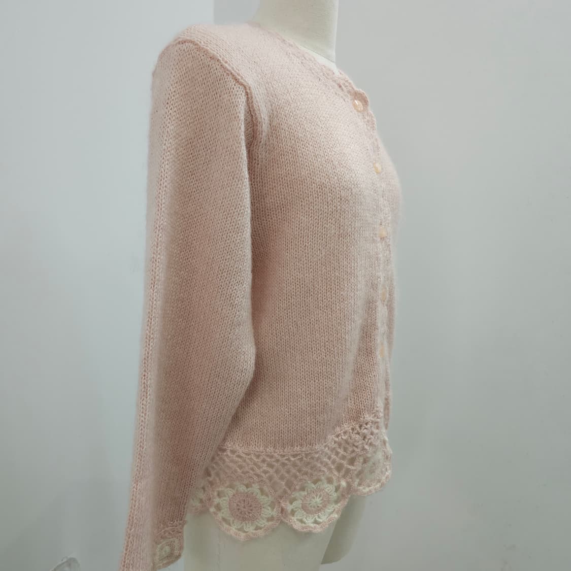파스텔 핑크 플라워 크로셰 레이스 니트 가디건 상품이미지2