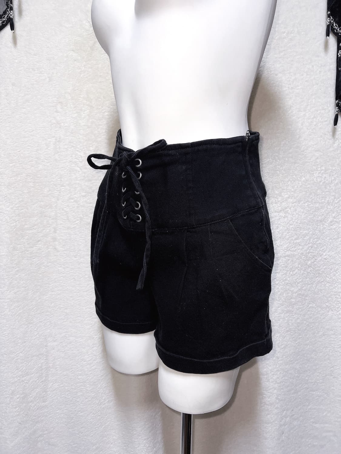 오네갸루 고스펑크 블랙 레이스업 아일렛 하이웨스크 반바지 숏팬츠 y2k 상품이미지5