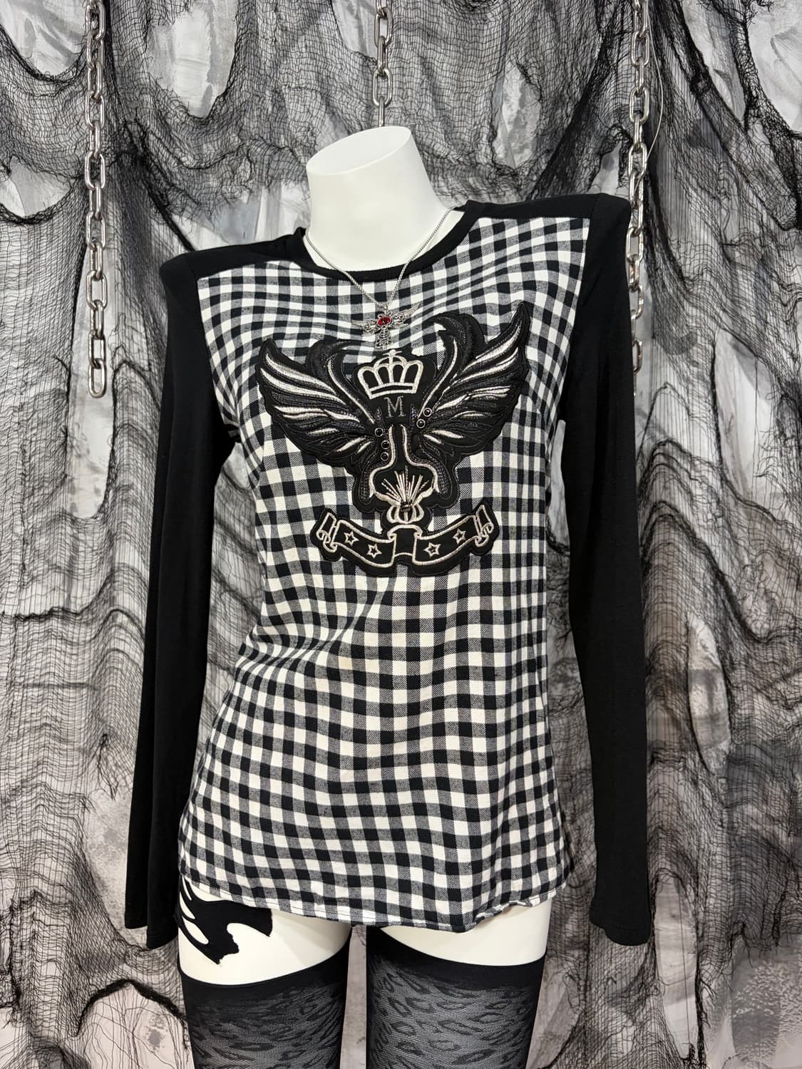 Y2K check wing cubic long sleeve 상품이미지4