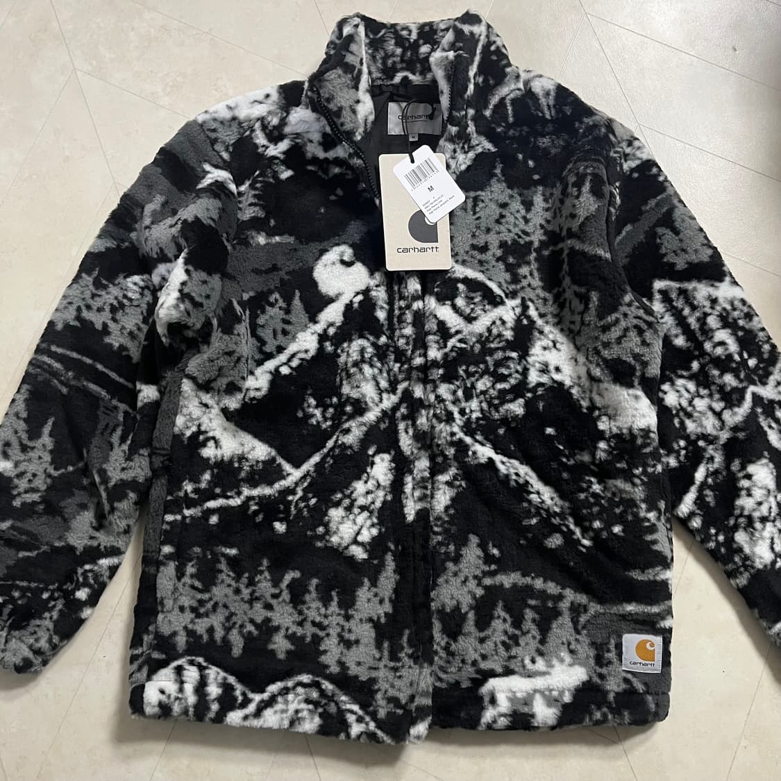 새상품(M)칼하트WIP 마운틴 로고 후리스 블랙화이트 상품이미지1