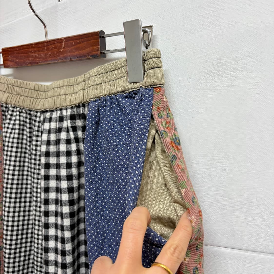 플라워 체크 패치워크 모리걸 밴딩 스커트  상품이미지3