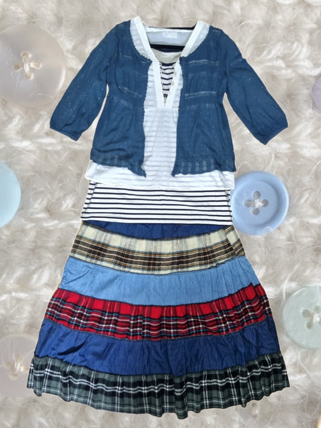 빈티지코디 패치스커트 가디건 블라우스  모리걸하구미히피오리엔탈니혼진 상품이미지1