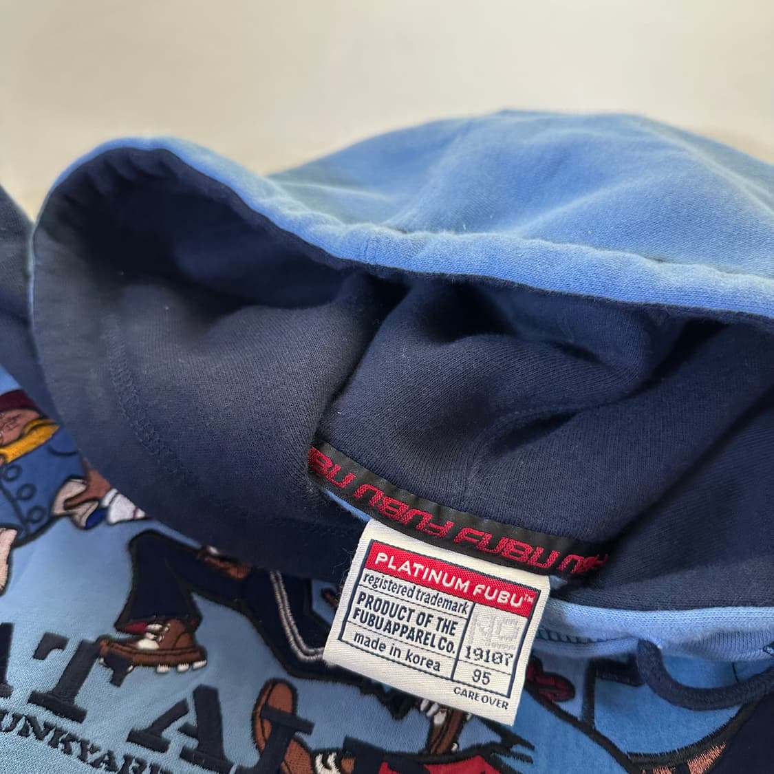 M-L 푸부 FUBU 블루 오버핏 자수 스웻코튼 후드티 상품이미지5