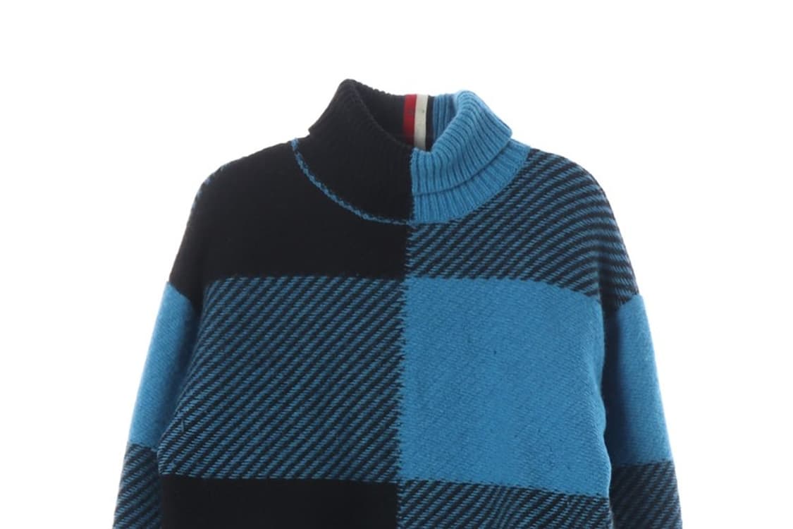 타미힐피거 블루 블록 체크 울 터틀넥 니트 L 상품이미지3