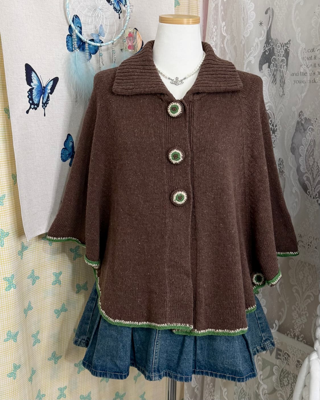 브라운 & 그린 초코나무숲 케이프 니트 가디건 상품이미지9