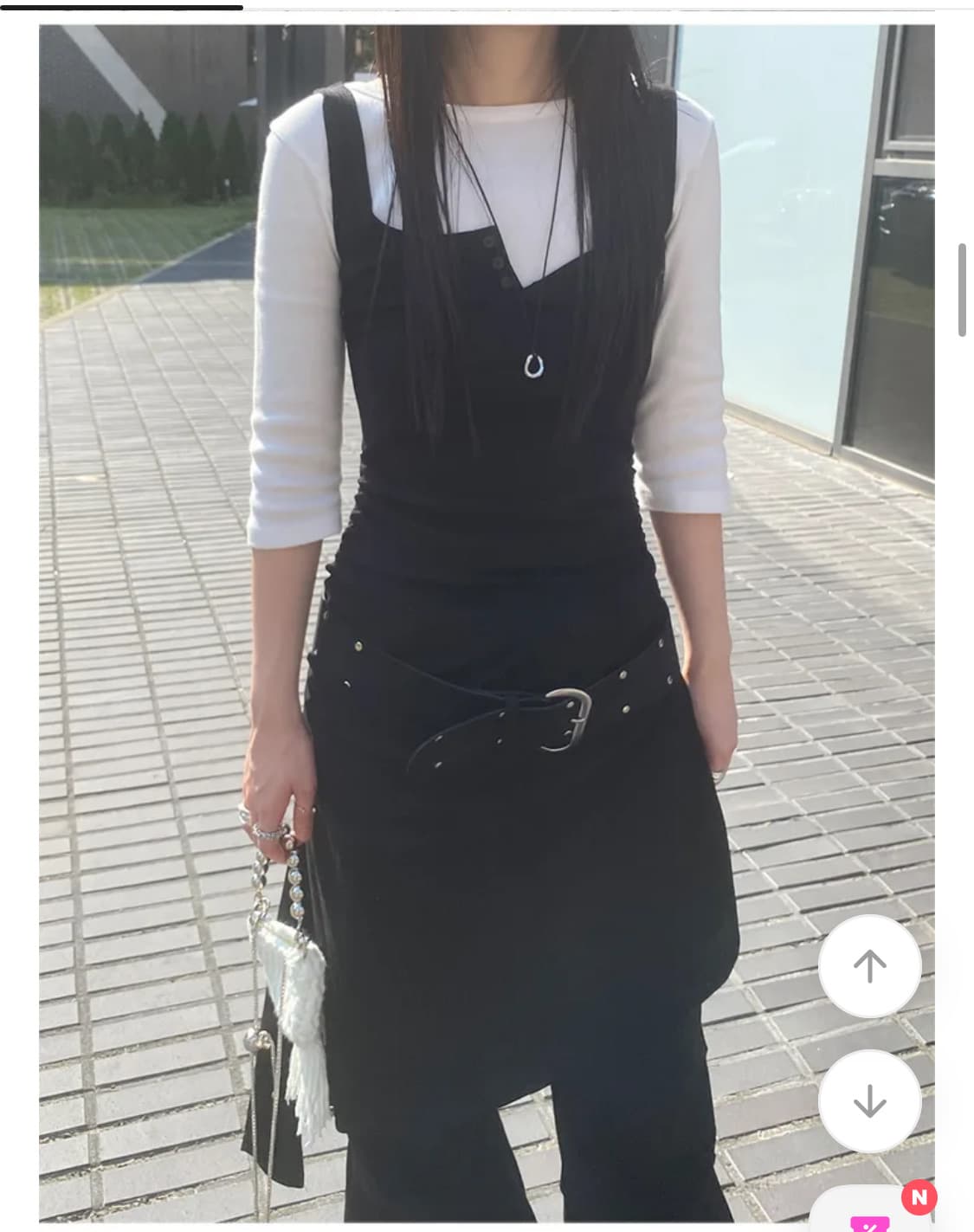 블랙 언발 미디 셔링 레이어드 원피스 에이블리 상품이미지2