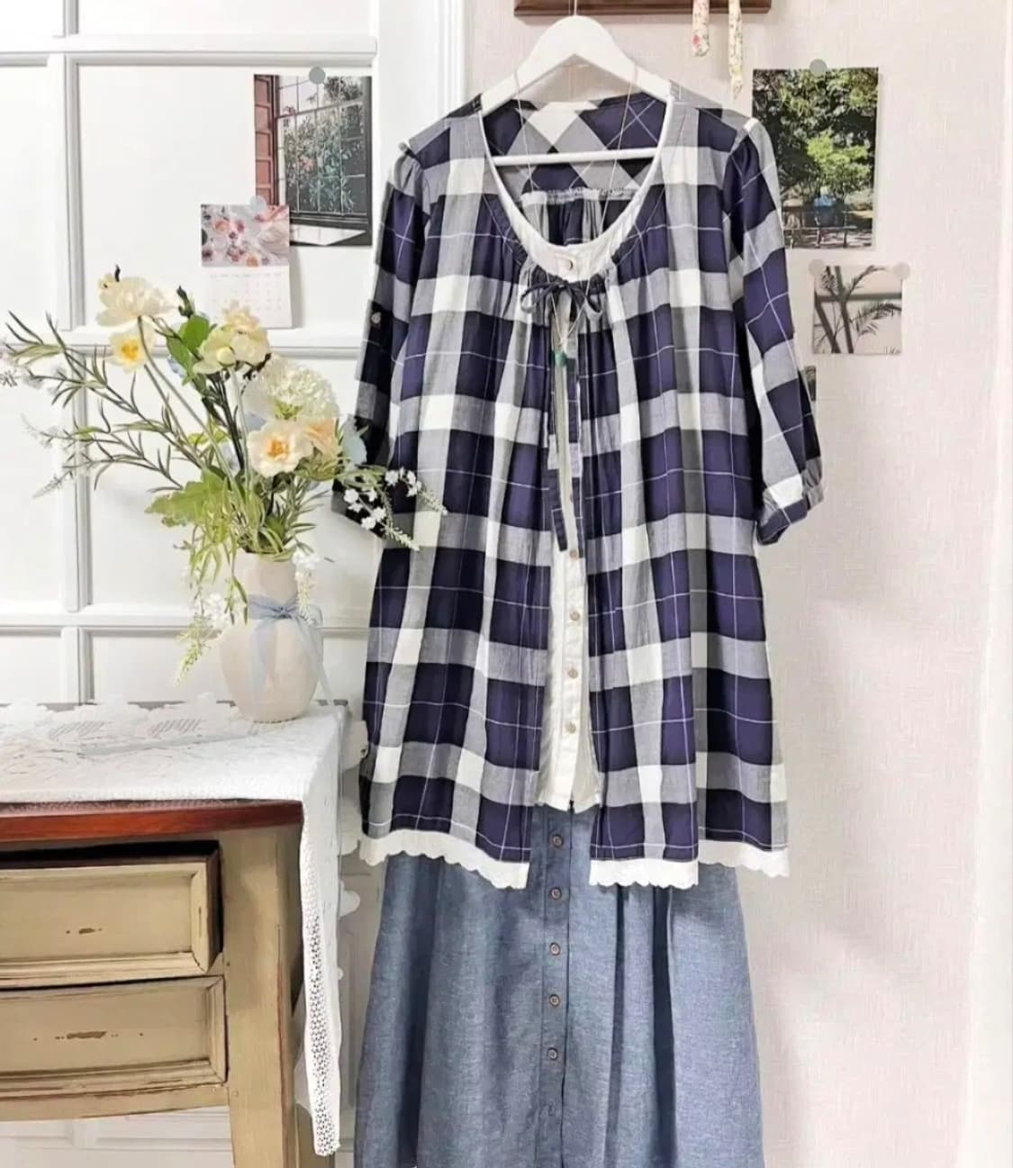 대장 체크 바선생 세트 모리걸룩 모리룩 빈티지 상품이미지1