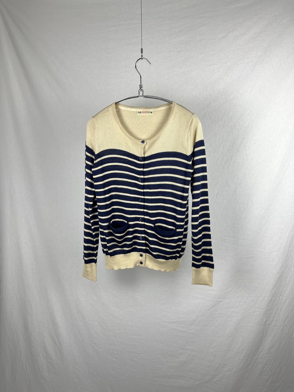 Beams Hearts 네이비 아이보리 스트라이프 가디건 상품이미지1