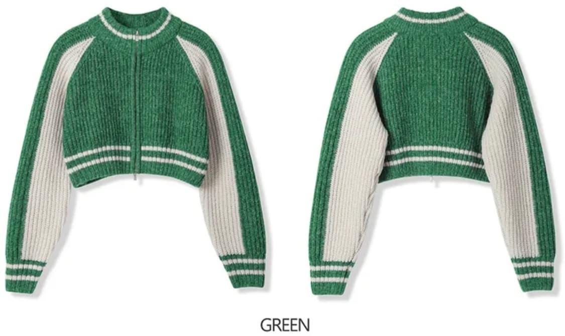 어반드레스(AVANDRESS)블록 래글런 니트 지퍼업 그린 상품이미지5