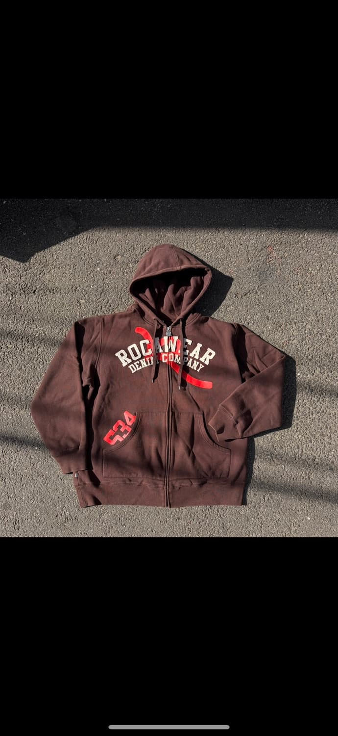 90s 로카웨어 버건디 브라운 올드스쿨 스펠아웃 힙합 후드 집업 L 상품이미지9