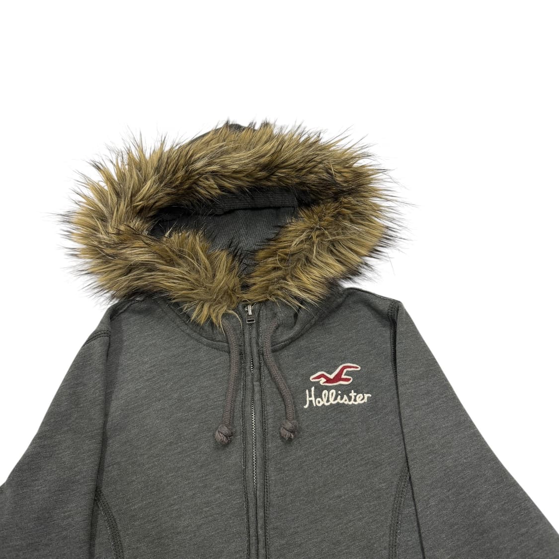 홀리스터 빈티지 딱붙핏 Y2K 울프죠 퍼 후드집업 자켓 그레이 M 상품이미지2