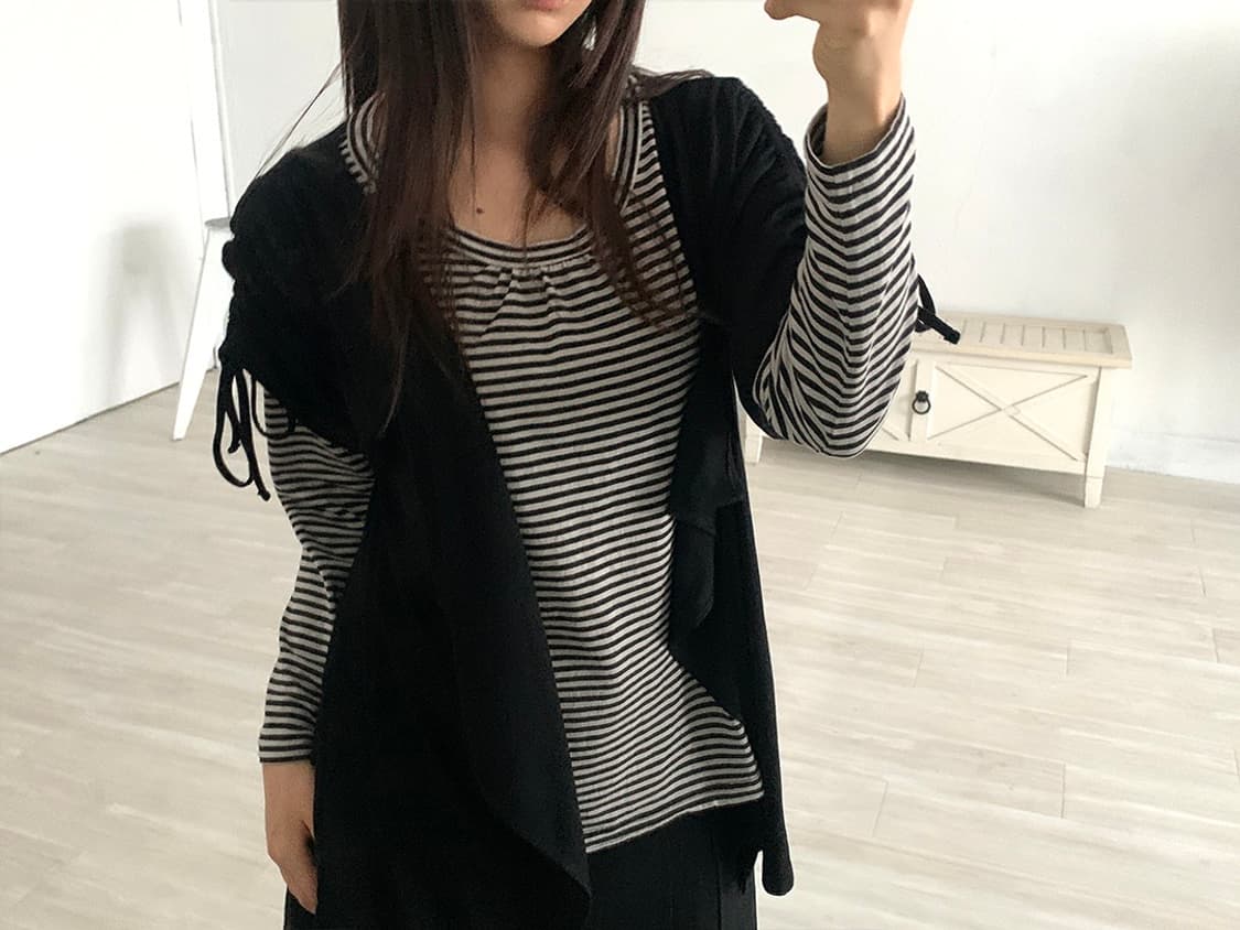 Black Vest-Layered Striped Long Sleeve 상품이미지4