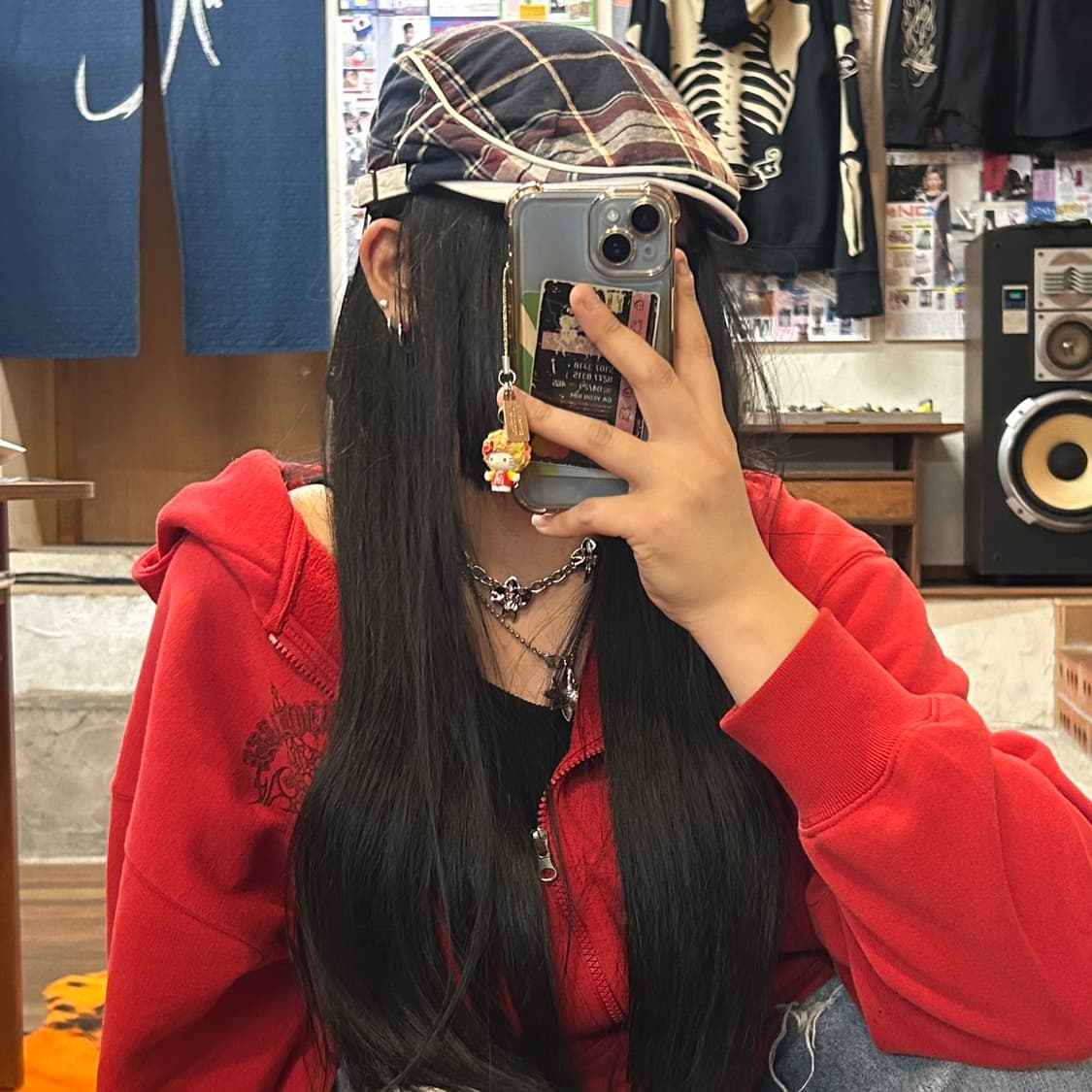 JPN 타탄체크 버건디 네이비 헌팅캡 상품이미지2