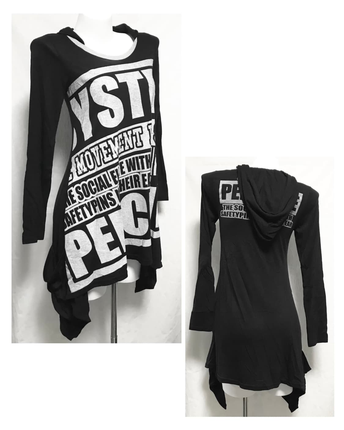 빈티지 갸루 펑크 레터링 언발 포켓 후드 롱슬리브 탑 상품이미지1