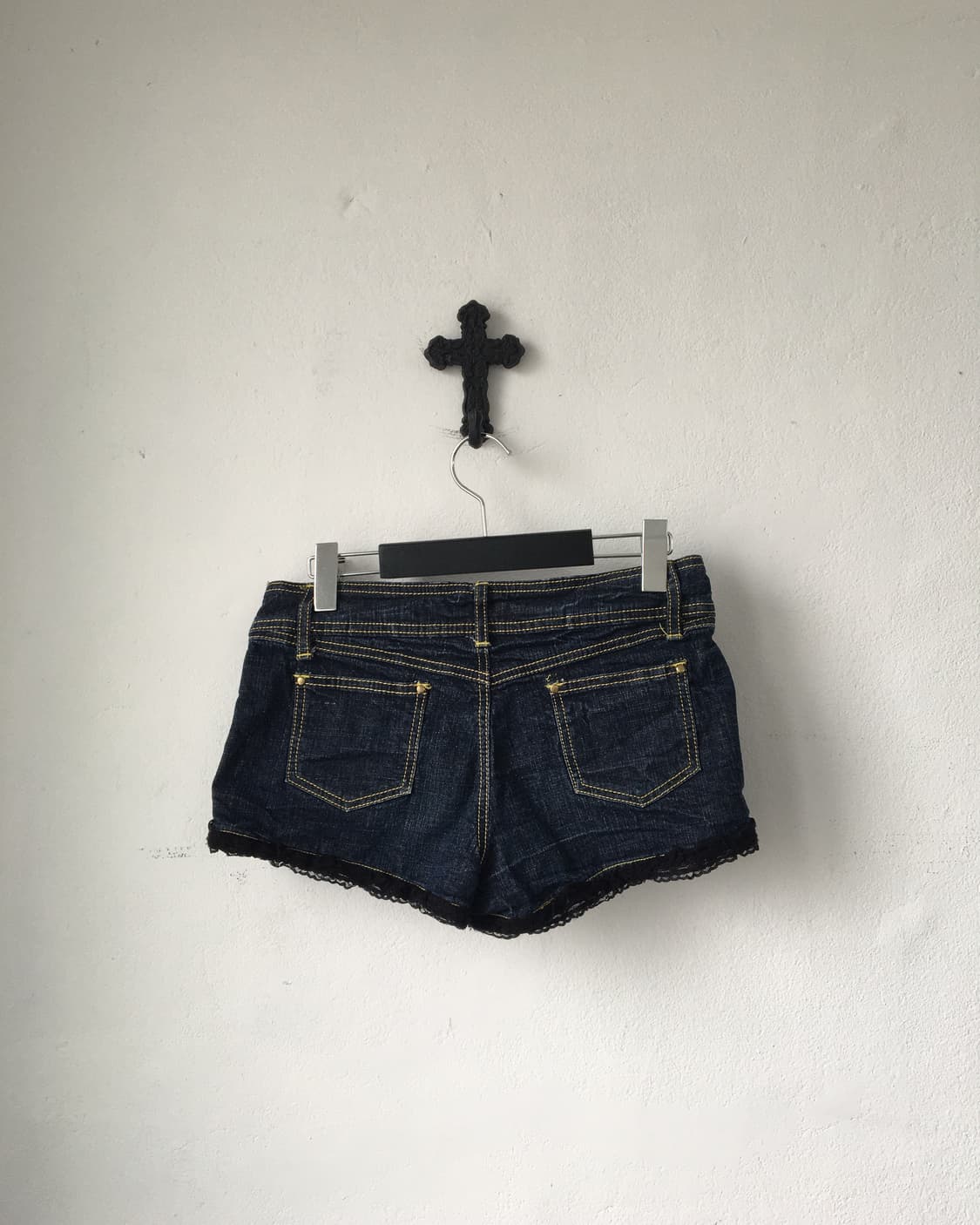 lace trimming washing denim micro short 상품이미지2