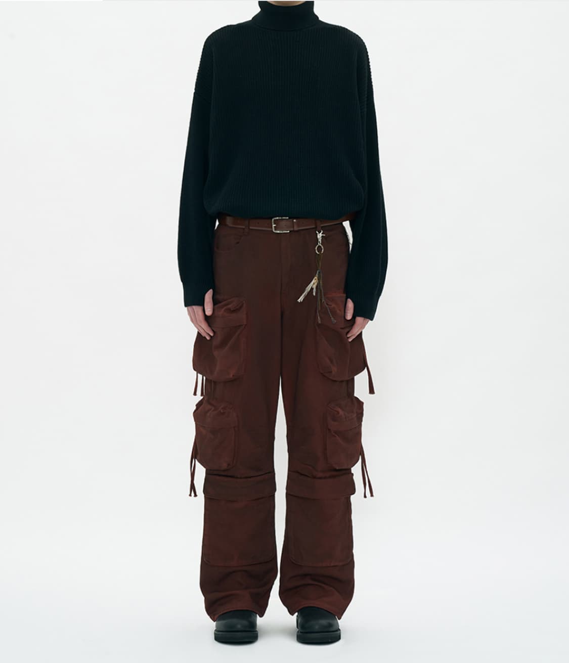 L 32 42 새제품) 파르티멘토 더티 워싱 컴뱃 카고 팬츠 버건디 벽돌 상품이미지6