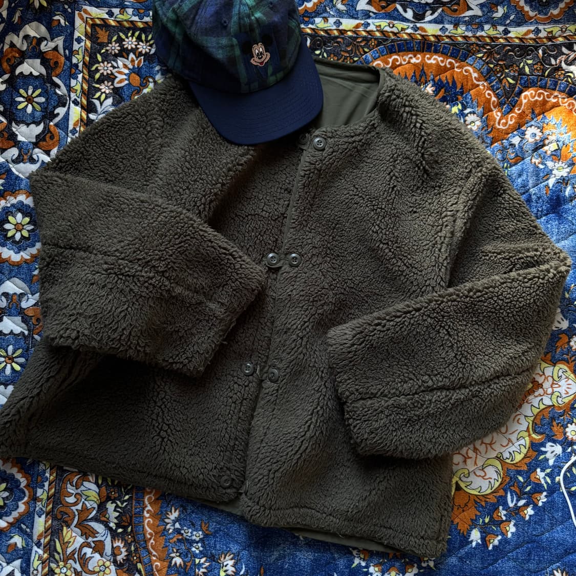 2way 리버시블 카키 더블 버튼 빈티지 밀리터리 플리스 후리스 자켓 상품이미지2