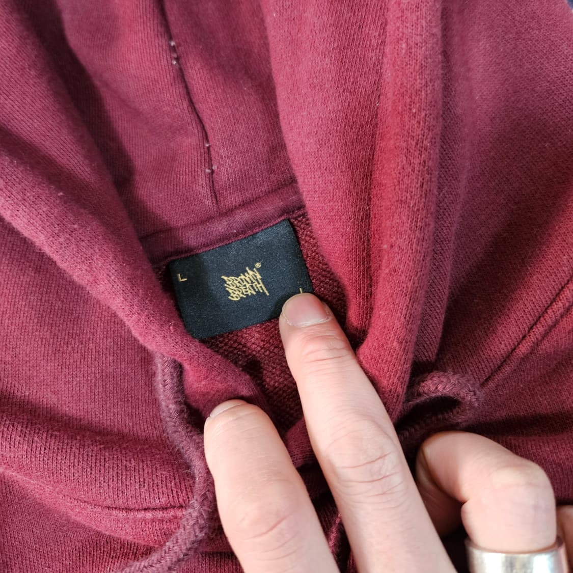 브라운브레스 빅로고 버건디 후드 티셔츠 L size 상품이미지7