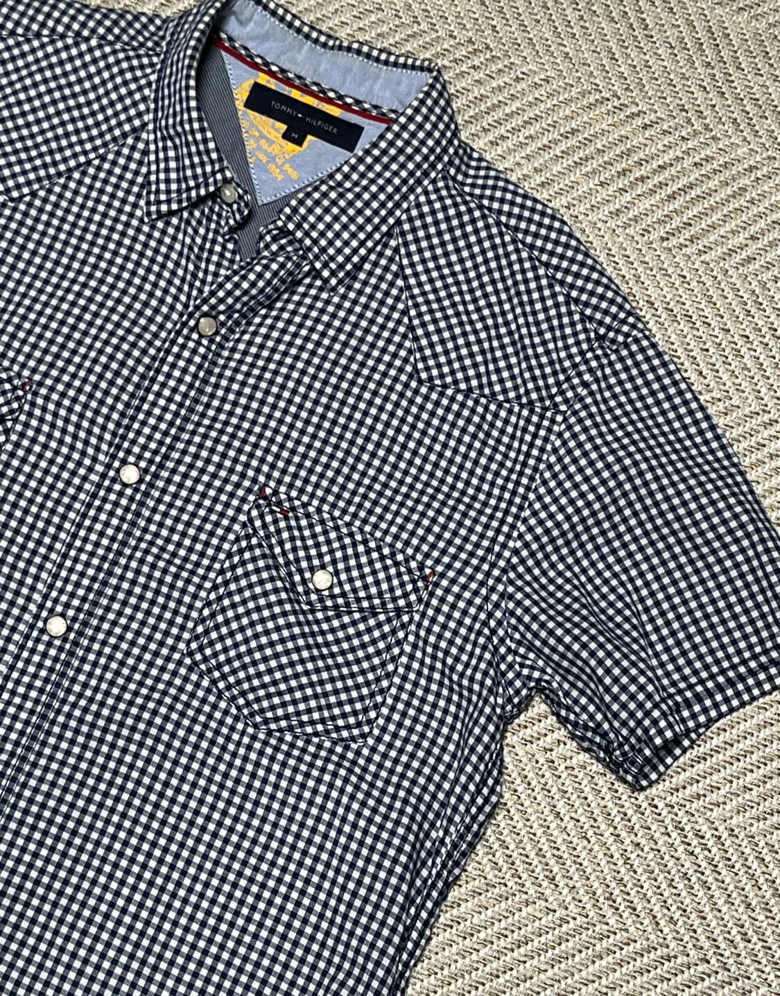 공용 타미힐피거 잔체크 반소매 셔츠 반팔 남방 M 상품이미지7