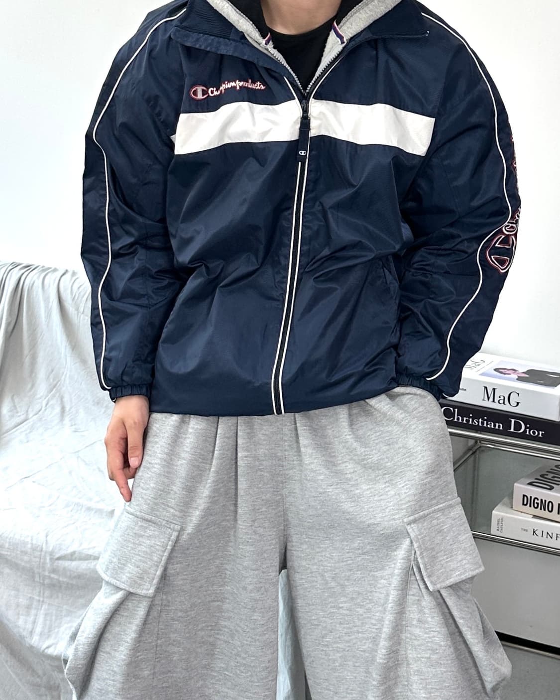 챔피온 네이비 올드스쿨 바람막이 M 상품이미지2