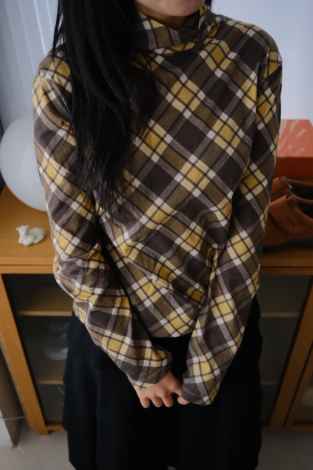 Plaid print turtle-neck top 상품이미지2
