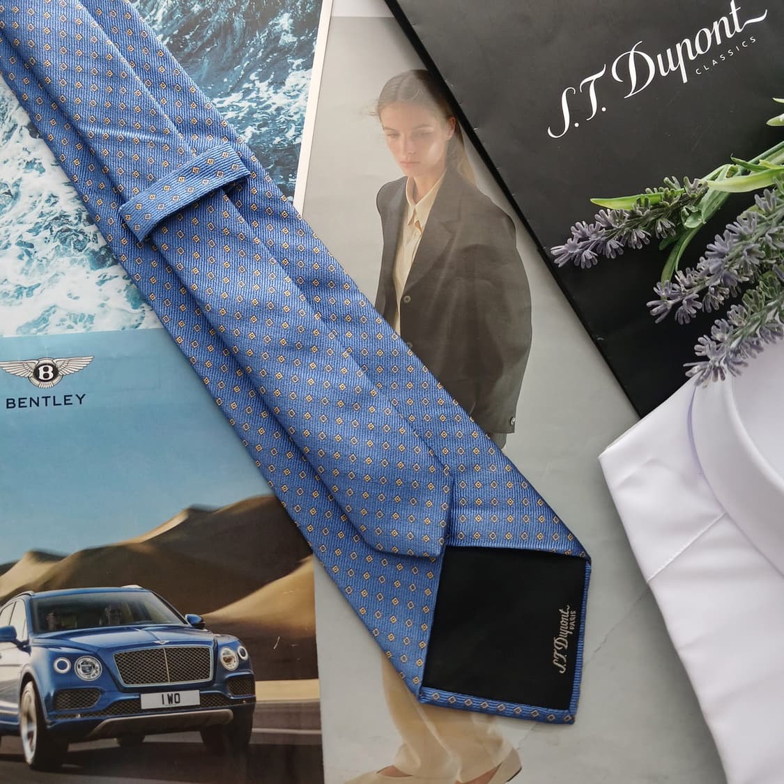 듀퐁 실크 블루 다이아몬드 패턴 넥타이 8.6cm A등급 A18791
 상품이미지4