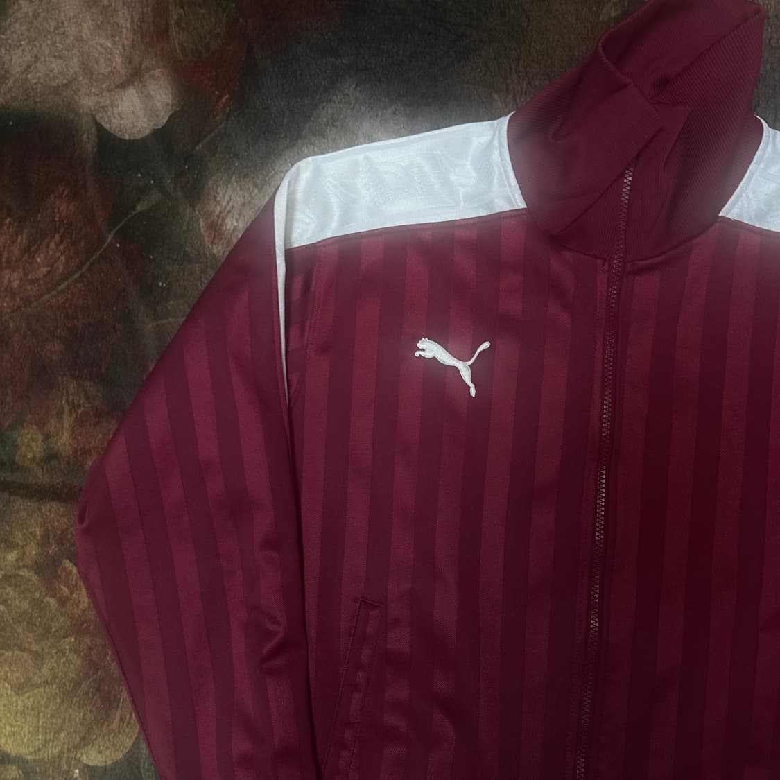 푸마 화이트 사이드라인 버건디스트라이프트랙탑져지 L 상품이미지2