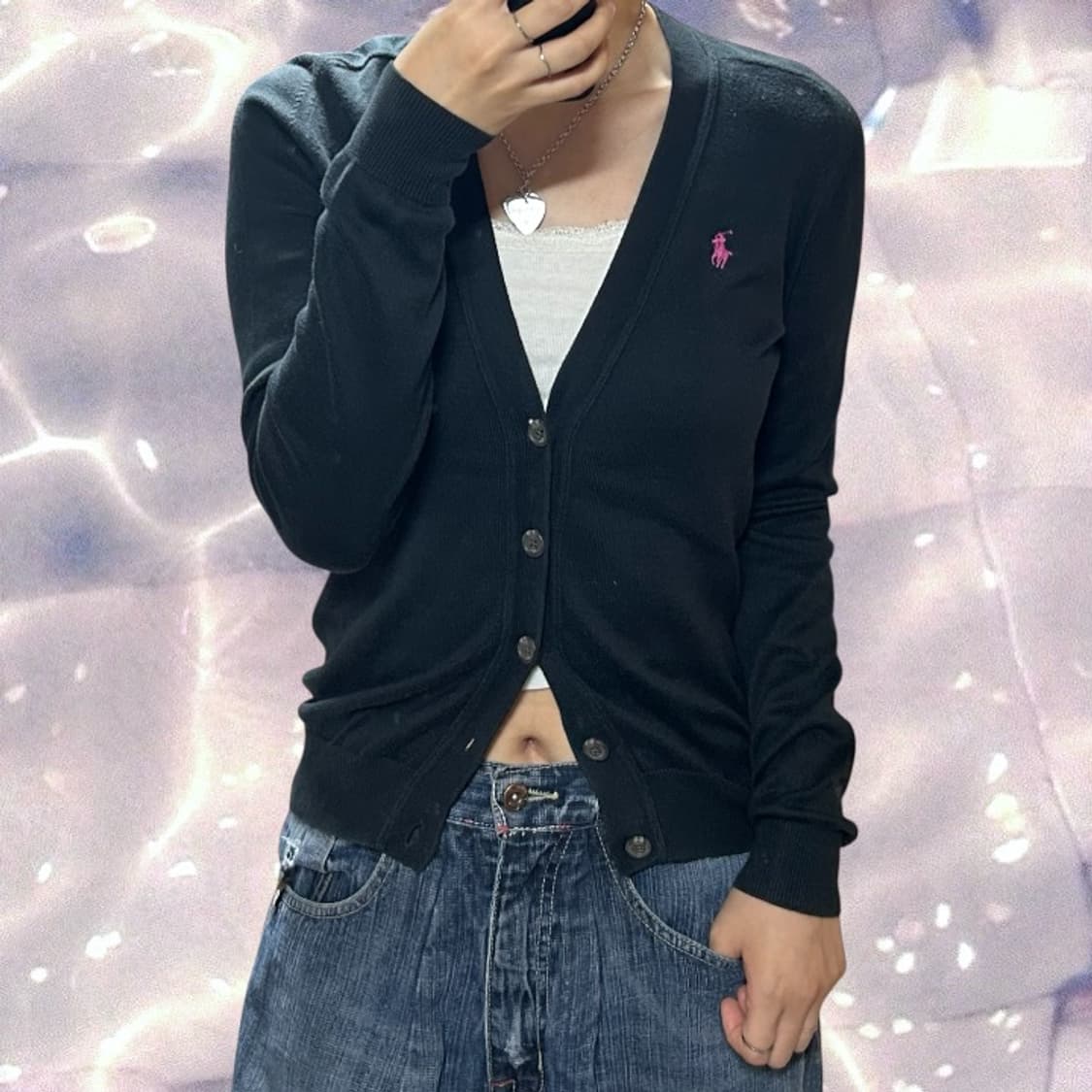 폴로 랄프로렌 브이넥 니트 가디건 블랙 S 상품이미지1