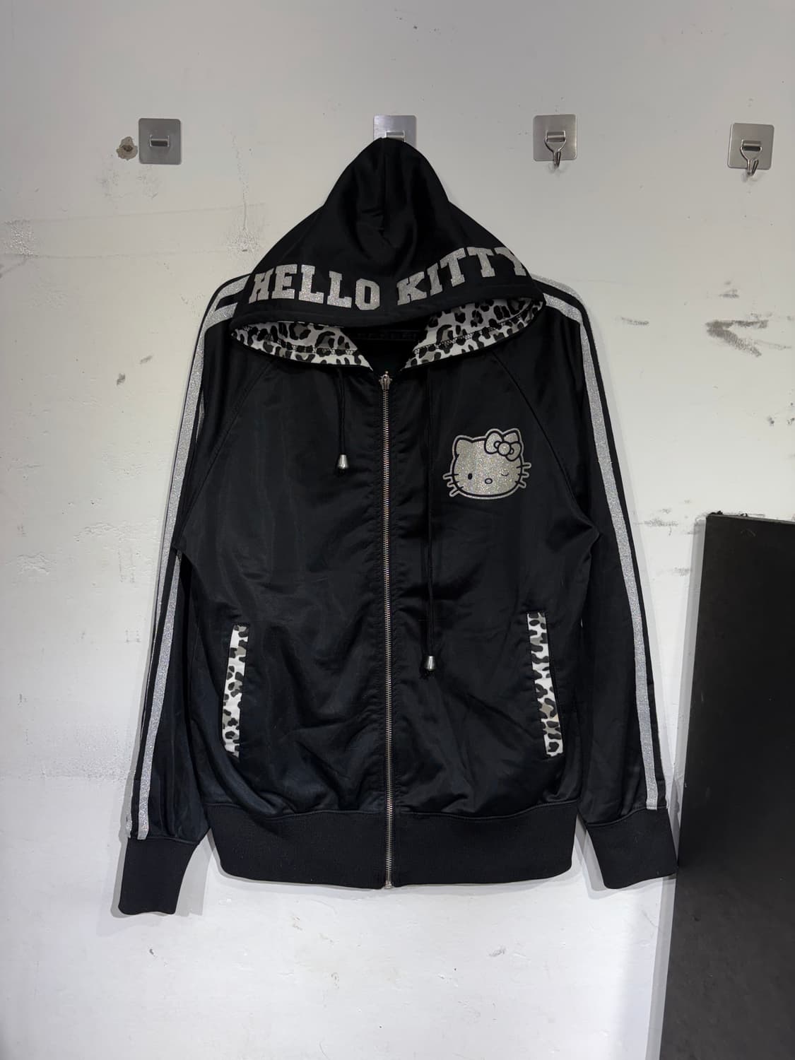 JPN 일본 빈티지 헬로키티 레오파드 호피 갸루 빅로고 져지 후드집업 M 상품이미지6