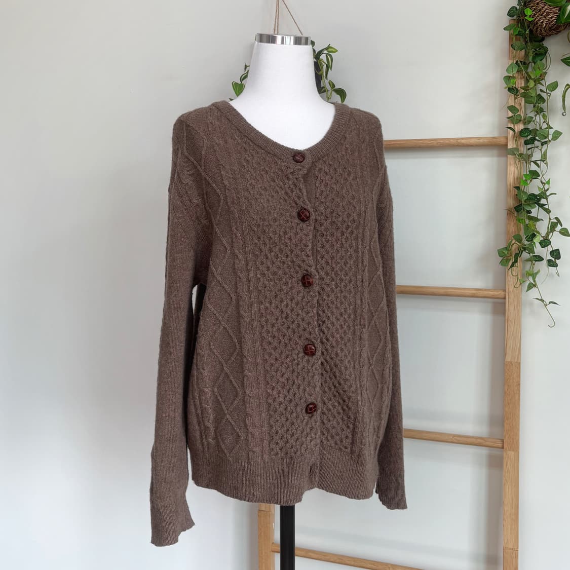 JPN/ 브라운 케이블 니트 가디건 모리걸가디건 브라운가디건 상품이미지3
