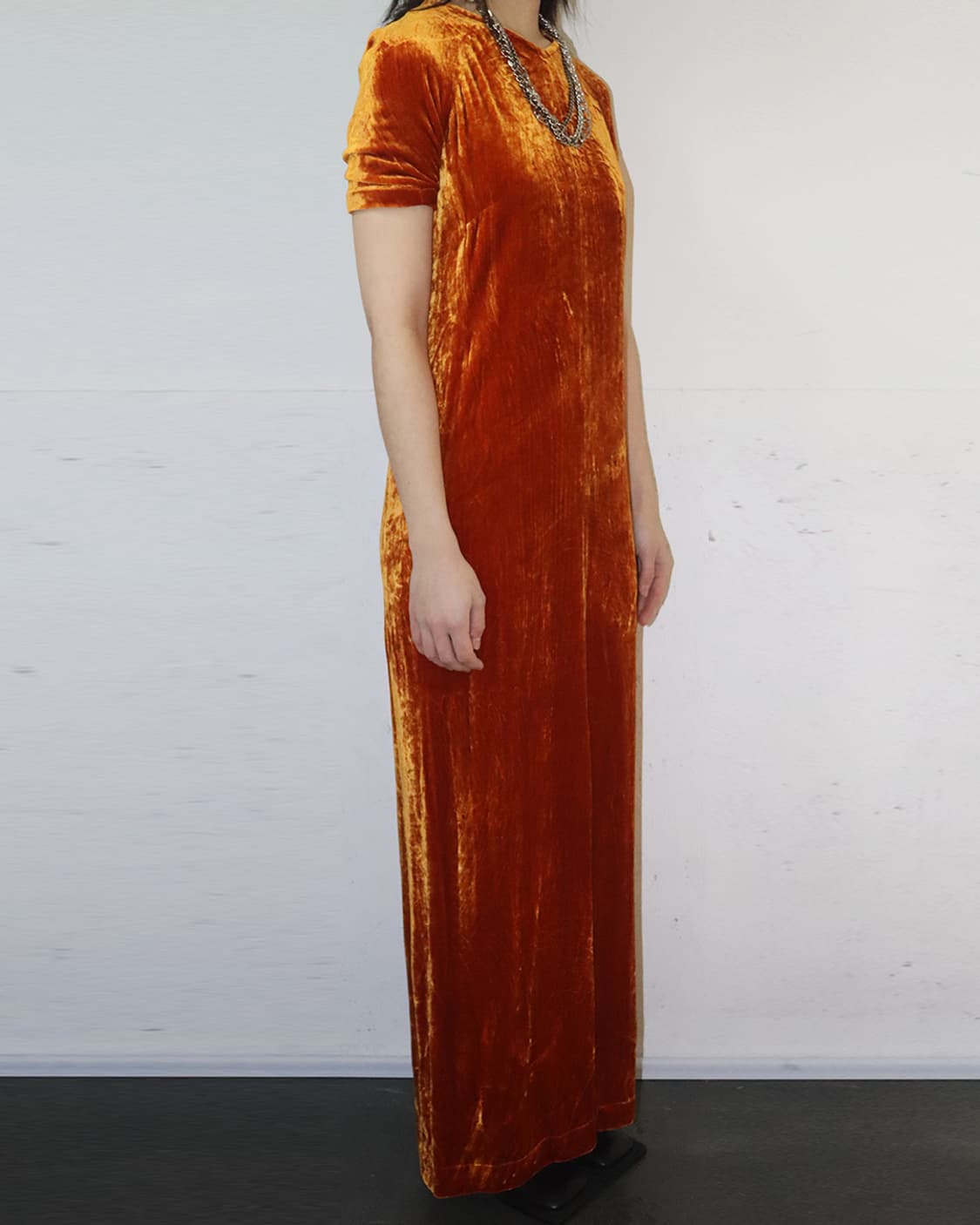 드리스 반 노튼 오렌지 벨벳 프론트 슬릿 맥시 드레스 상품이미지2